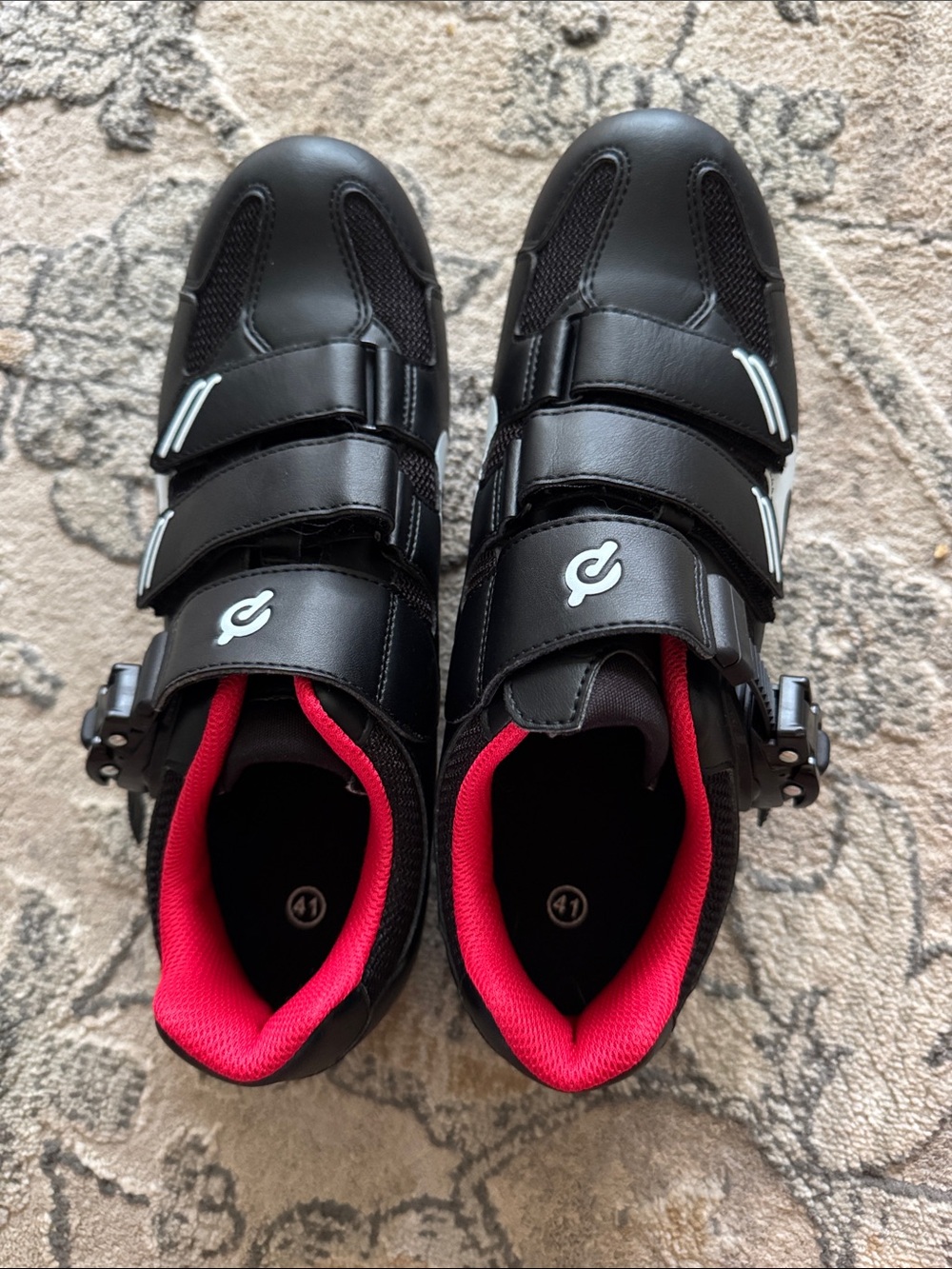 Peloton Black Athletic Cycling Shoes with Red Collar